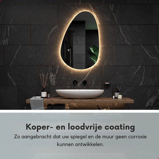 Mirlux Badkamerspiegel met LED Verlichting – Asymmetrisch Wandspiegels – Anti Condens Douchespiegel - Wandspiegel 90x60CM
