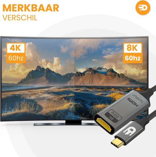 Drivv. USB C naar HDMI Adapter - Ondersteunt 8K 60Hz - Type C naar HDMI - Thunderbolt 3 - Grijs