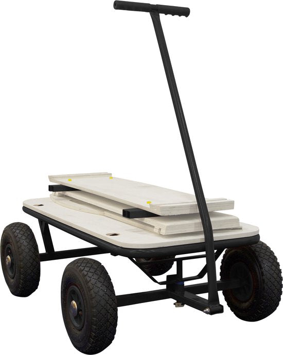 Sunny Billy Beach Wagon Bolderkar Zwart - Blank hout - Bolderwagen met luchtbanden - 94x61x97cm