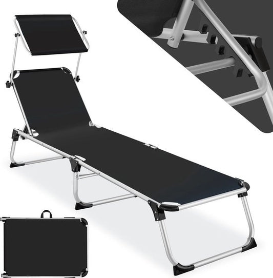tectake® - Ligstoel ligbed zonnebed Aurelie - incl. verstelbaar zonnedak - zwart
