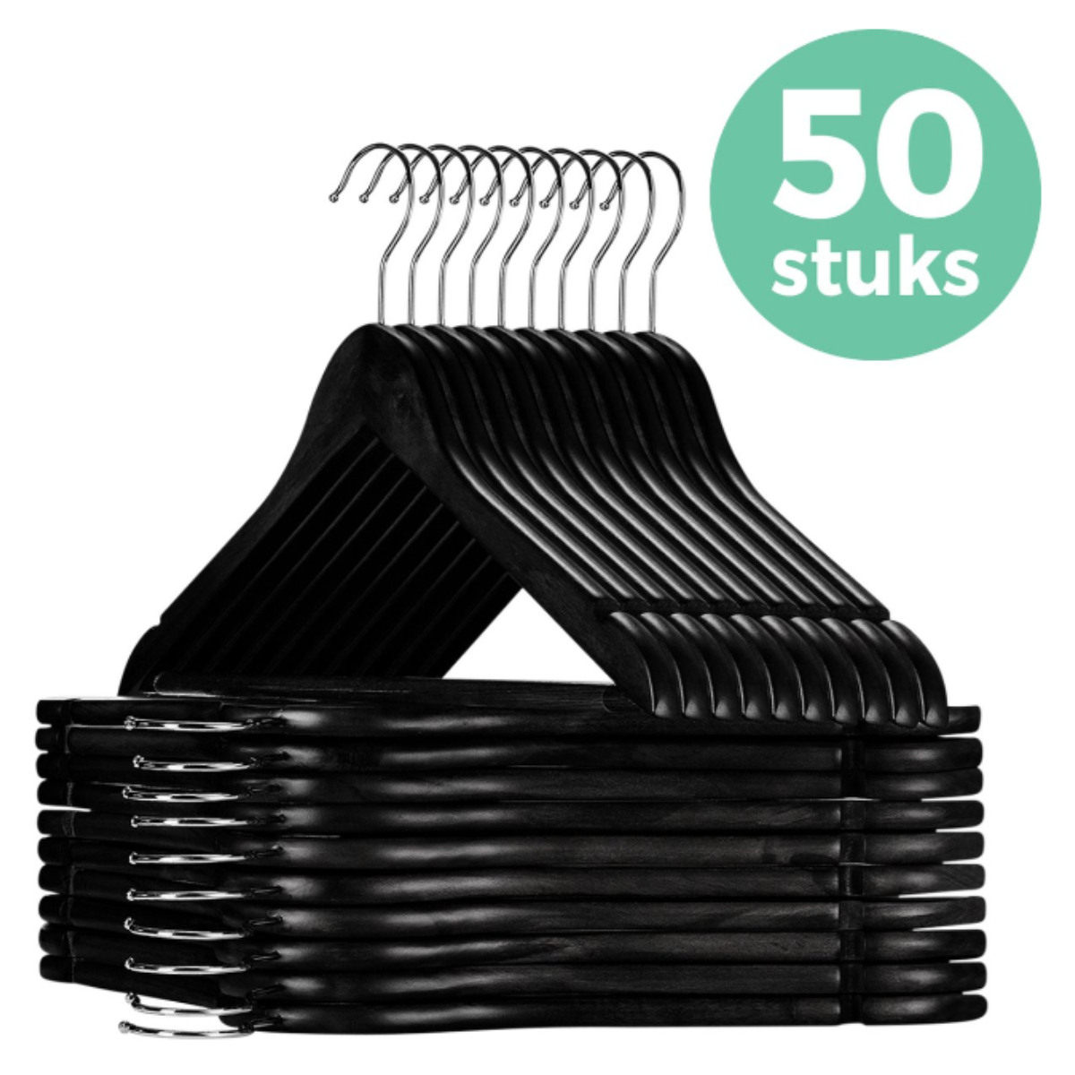 LifeGoods Kledinghangers - Met Broeklat - Hardhout - Zwart - 50 Stuks
