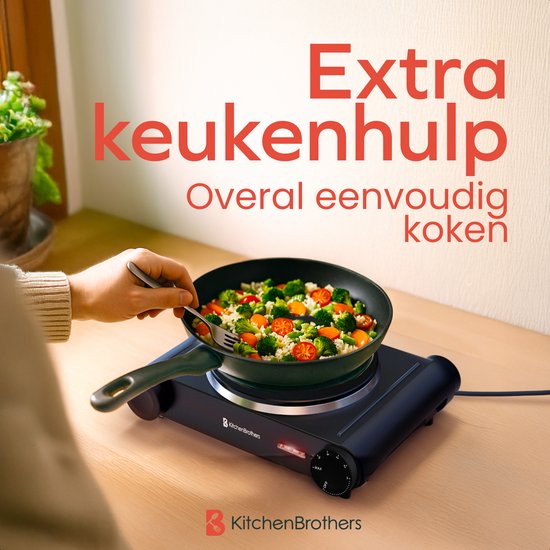 KitchenBrothers Elektrische Kookplaat - 1 Pits - Vrijstaand - 7 temperatuurstanden - 1500W - Zwart