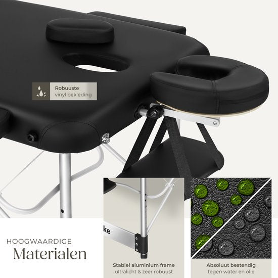 tectake® 3 Zones massagetafel - Behandeltafel incl. draagtas - 5 cm dikke vulling - Aluminium frame - 78 cm breed - 230kg draagvermogen - Incl. 15 hoofdsteundoekjes - Zwart