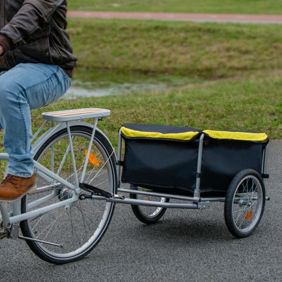 Dunlop Fietskar - Fiets Aanhanger - Fietsaanhanger voor Spullen - Fietskar bagage Opvouwbaar - Fietskar met Reflectoren en Verstelbare Regenhoes - Geel