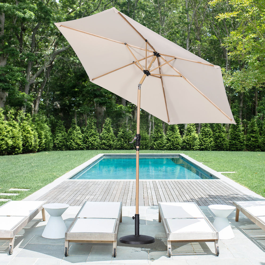 Angel Living Parasol Ø 300 cm - Rond Kantelbare Tuinparasol met Zwengel - Aluminium en Polyester - UV50+ - Waterafstotend - Cremegeel