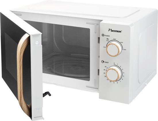 Bestron AMN200NH Magnetron 20 Liter - Compacte Solo Magnetron - 5 Vermogensstanden - Mechanische Timer met Automatische Uitschakeling - Ontdooifunctie - Draaiplateau - Vrijstaande Magnetron voor Keuken, Studenten, Kleine Huishoudens - Wit