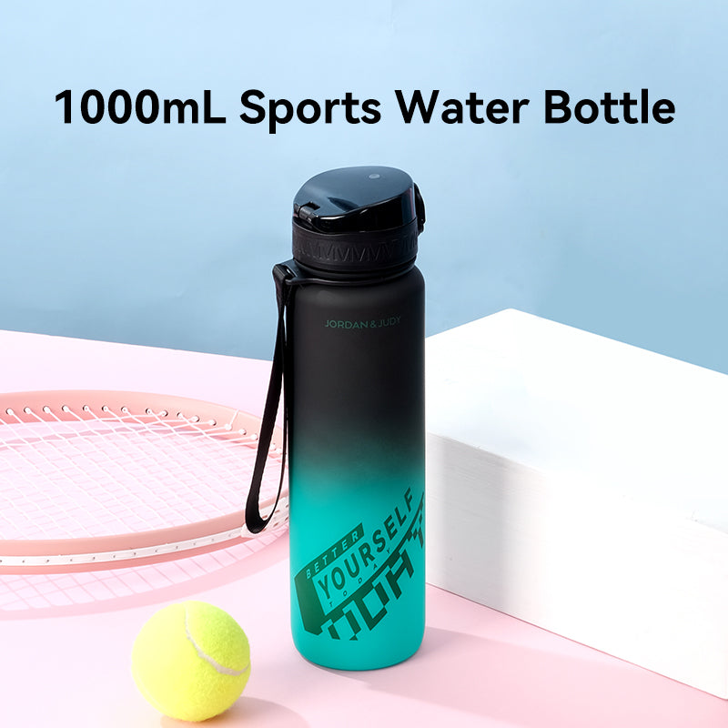 JORDAN & JUDY Tritan sportwaterfles met handvat, ombre zwart, 1000ml