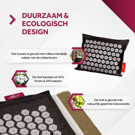 Northwall Spijkermat met Kussen & Draagtas - Acupressuur mat met Spijkerkussen - Spijkerbed - Acupunctuur - Meditatie - Shakti Massage - Zwart