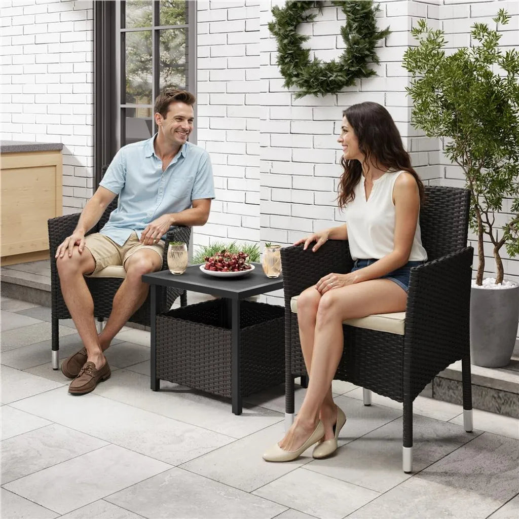 Yaheetech Tuinstoelen Set van 2 Polyrattan 58 x 58 x 84 cm - Bruin/Beige - Tuinfauteuils met Zit- en Rugkussen