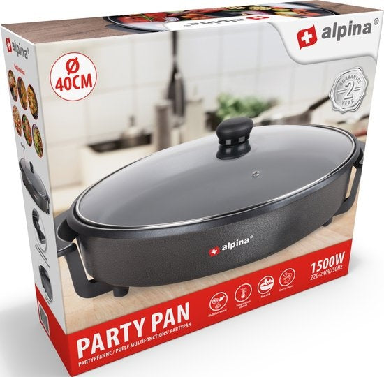 alpina Elektrische Hapjespan - Partypan - Anti-aanbak - 1500 Watt - Temperatuurregelaar - Ø 40 cm