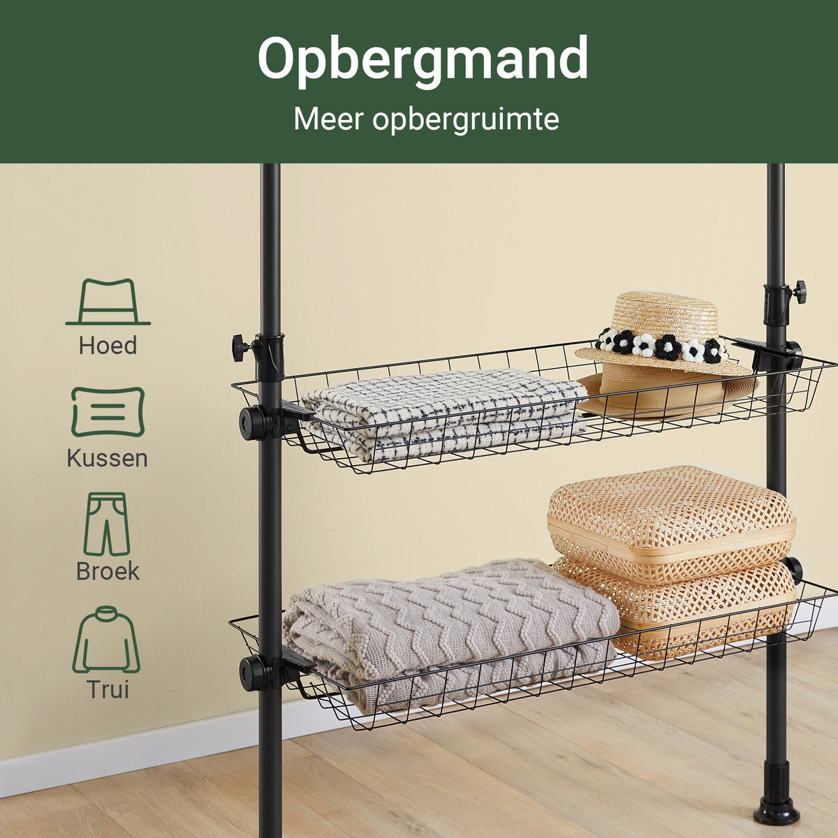 SoBuy KLS04-II-SCH Telescopisch Kledingrek - Zwart - 209–311 x 200–295 cm - Stevig Metalen Kledinghangerrek met Kledingstangen en Planken
