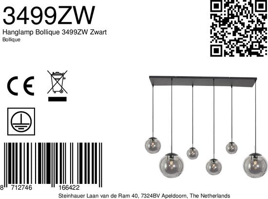 Steinhauer - hanglamp - Bollique LED - zwart - glas metaal - design lamp - E27 - 3499ZW