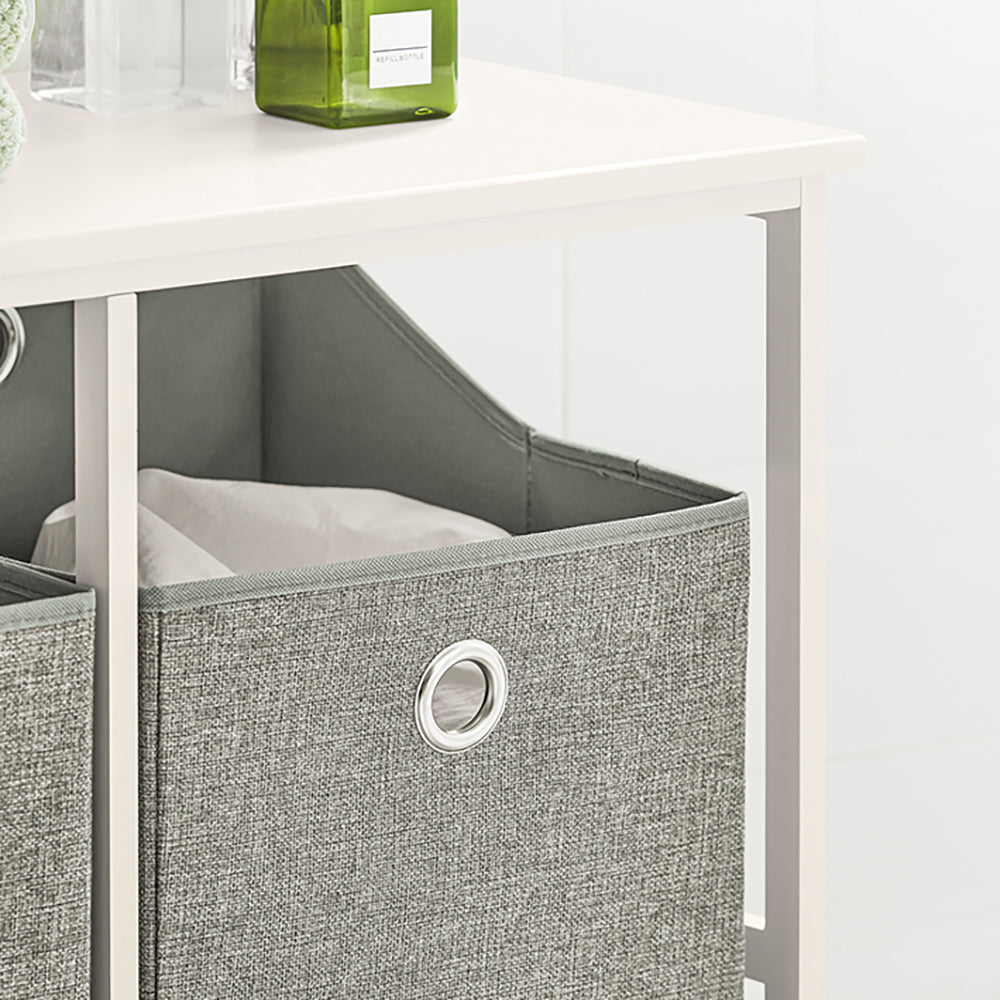 SoBuy Wasmand - BZR57-W - Incl. Legplank - 2 Compartimenten - 2 Verwijderbare Waszakken - Wit