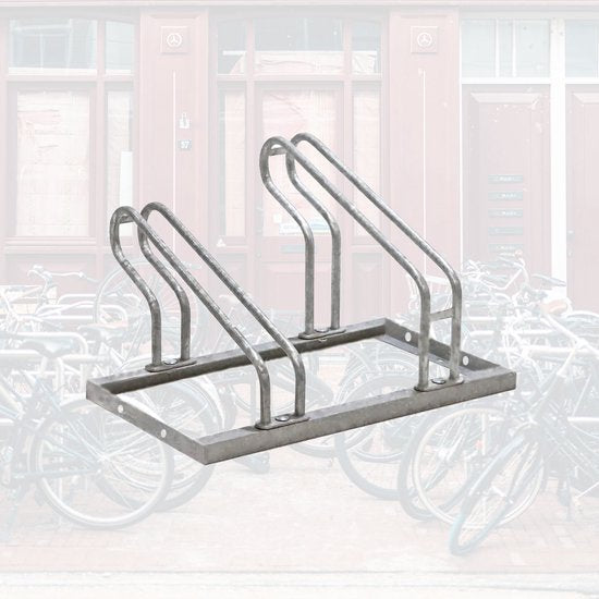 BRASQ Fietsenrek voor 2 Fietsen - Fietsenstandaard - Fietsrek - Fietsbeugel voor Vloer Inclusief bevestigingsmateriaal - Zilver