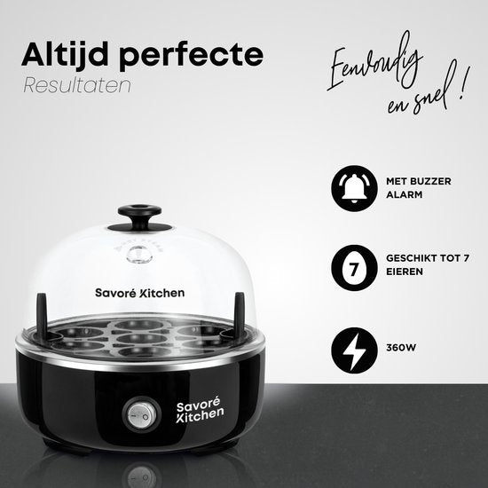 Savoré Kitchen 3-in-1 Eierkoker 7 Eieren - Electrisch - Eierkokers met Timer - Zwart
