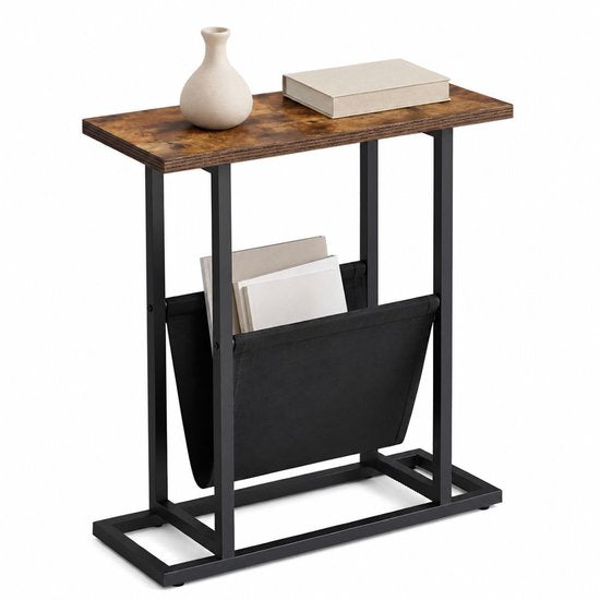Ceruzo Bijzettafel met Tijdschriftenhouder – Smal – Zwart Bruin - H55 cm