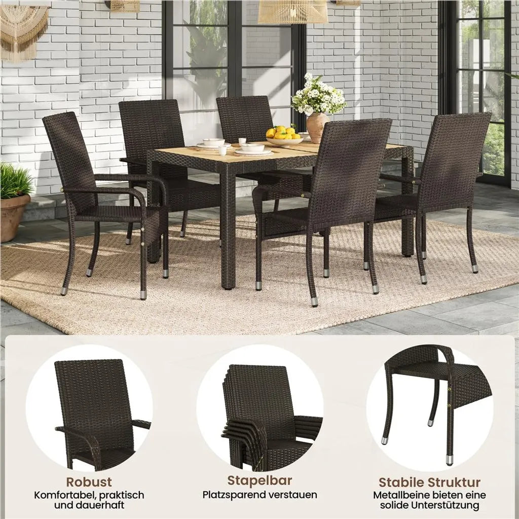 Yaheetech Tuinstoelen Set van 2 – Bruin – Polyrattan – 58 x 62,5 x 94,5 cm – Stapelbaar met Armleuningen