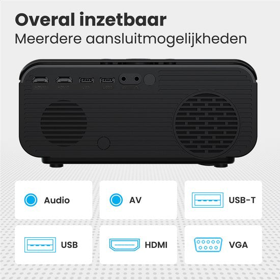Auronic Beamer 10.000 Lumen - WiFi - 1080P Full HD - Streamen vanaf je telefoon - Smart Mini Beamer - IOS & Android - HDMI-kabel - Afstandsbediening en Projectiescherm - Zwart