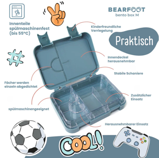 Bearfoot Bento Box - Blauw - 21,3 x 15 x 4,5 cm - Lekvrij, Vaatwasserbestendig