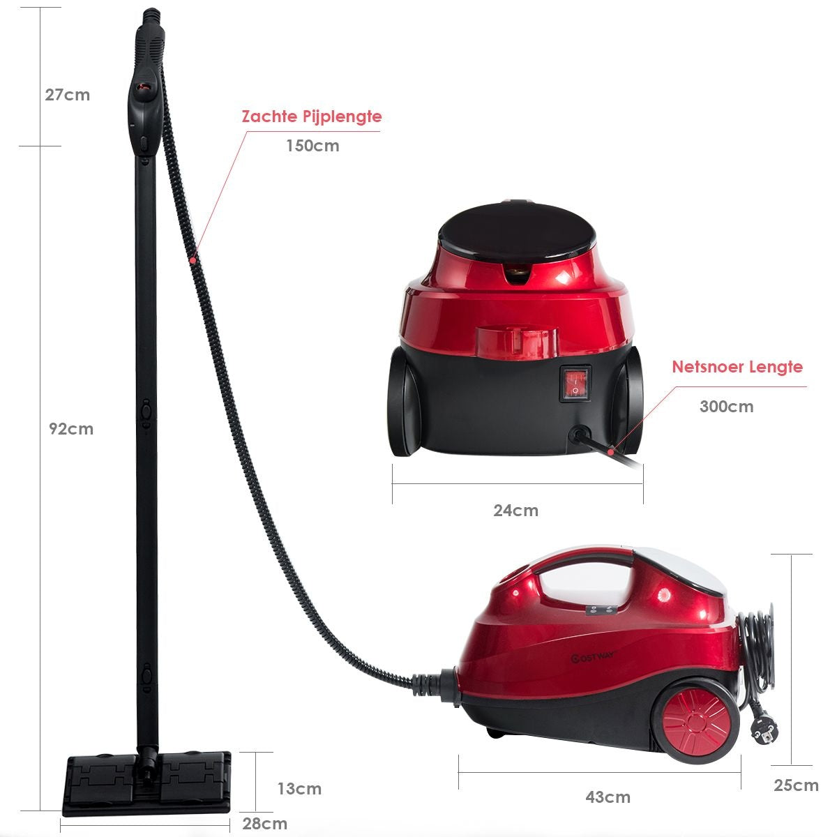 Coast Stoomreiniger - 2000W - 1,5 Liter - Incl. 19 Accessoires - EasyFix - Rood