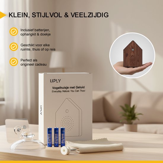 UPLY Vogelhuisje Met Geluid - Vogelgeluiden Huisje Met Sensor - 5 Natuurgeluiden Voor op Toilet/Wc - Bewegingsmelder - Zwitscherbox - Cadeau - Incl. Bevestiging