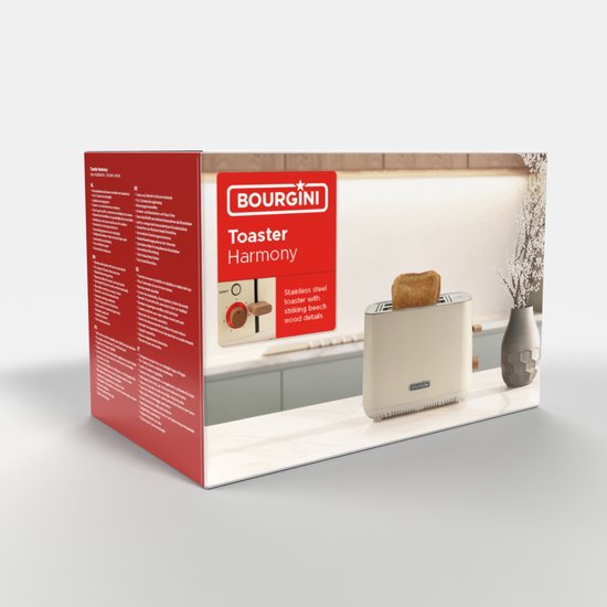 Bourgini Harmony Broodrooster - Echte Beukenhouten elementen - Toaster- Extra hoge broodlift en 2 brede brood sleuven - 7 warmteniveaus