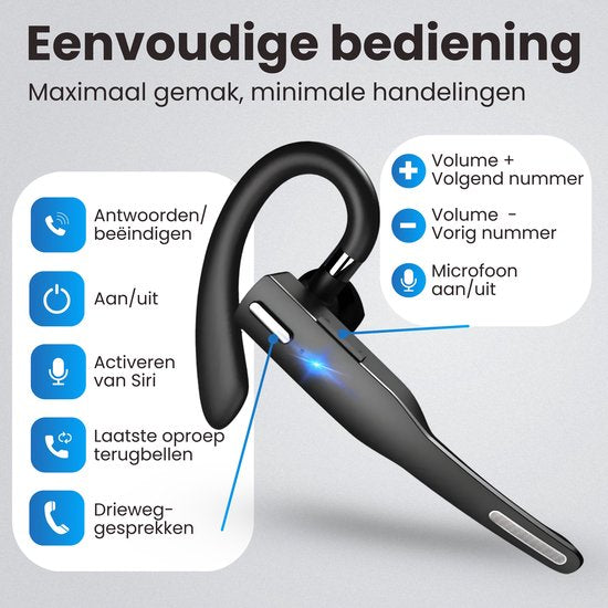 Otiume Draadloze Headset met Microfoon – Noise Canceling – Handsfree Bellen – Werkt als Bluetooth Headset voor elk apparaat
