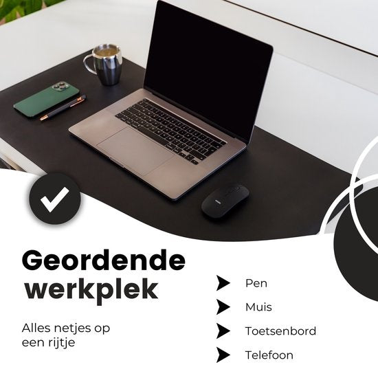 WURK Professionele Bureau Onderlegger Kunstleer – Bureau Organizer – Bureau Accessoires – Muismat XXL– Inclusief Kabel Clip – 90x45 – zwart