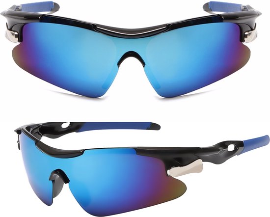 Garpex® Fietsbril - Sportbril - Zonnebril Heren - Wielrennen - Motor - Zwart Frame met Blauwe Lens