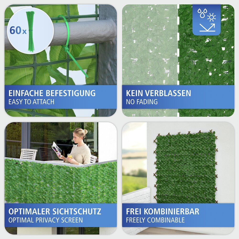 WENKO Ivy Klimop Zichtscherm Groen - 3 x 1 m - Kunststof