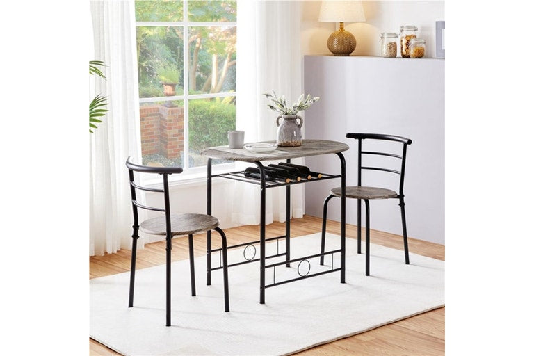 Yaheetech Bistroset 3-delig - Tafel 80 x 53 x 74,5 cm - 2 Stoelen - Opbergvak - Zwart