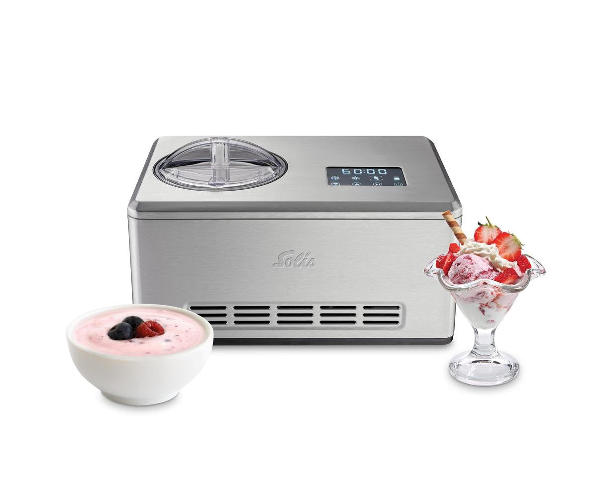 Solis – IJsmachine En Yoghurtmaker – 2 l Capaciteit & Met Touchbediening – Zelfvriezend Met Ingebouwde Compressor En Timer – Voor Zelfgemaakt IJs En Sorbet – Zilver RVS