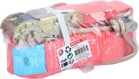 All Ride Spanband met Ratel - Sjorband 9 Meter - Max. 2000KG - Nylon - Rood