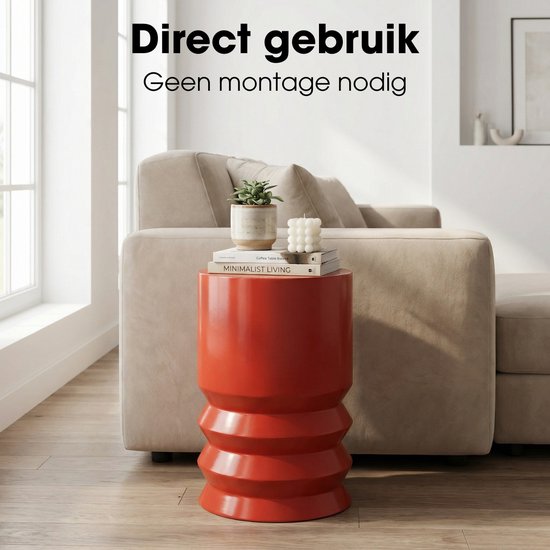 Mica Decorations Mart Bijzettafel – Bijzettafel Rond – Tafeltje – Koffietafel – Bijzet Tafel voor Woonkamer – Ook als Plantentafeltje of Plantenstandaard - Metaal – 46 x 30 cm – Rood
