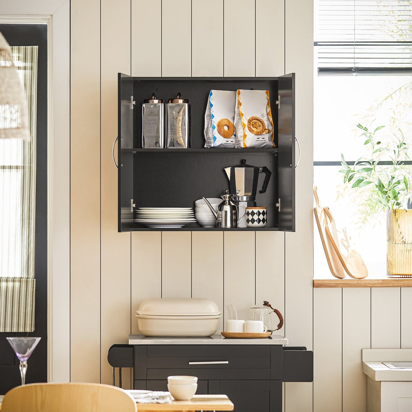SoBuy Wandkast met 2 Deuren - 60x30x60 cm - Zwart - Verstelbare Plank