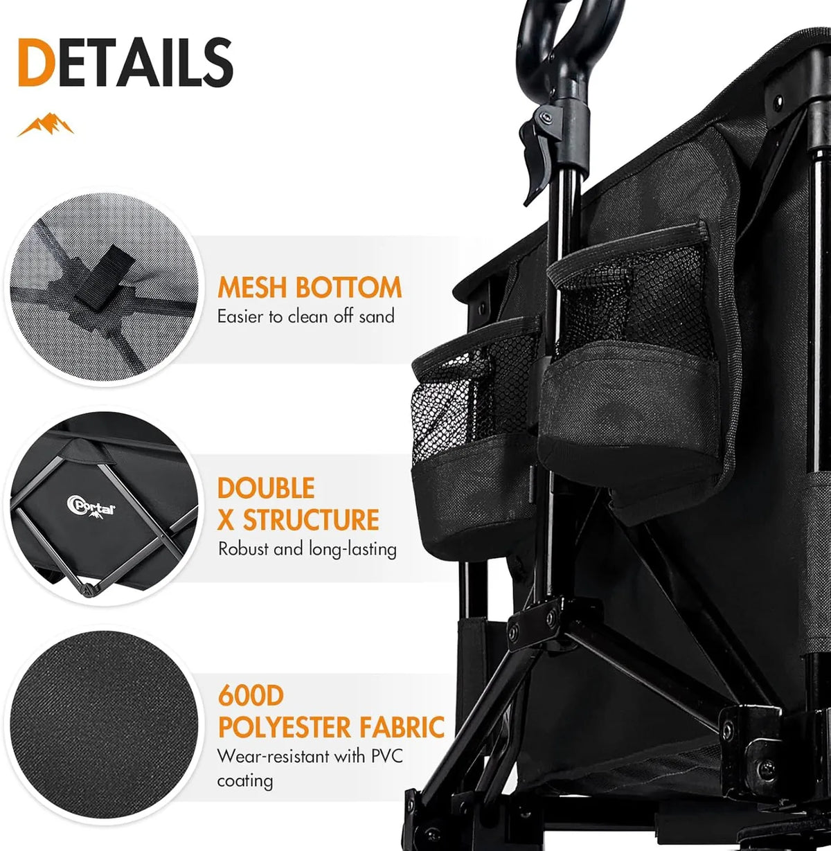Portal 21813 Opvouwbare Bolderkar - Tot 300 L - 105 × 54 × 63 cm - Zwart