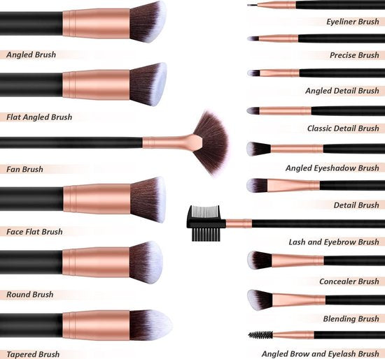 Bestope Make up Kwasten set met Beauty blenders 16 delig - Brush set - Kwasten reiniger - Borstels - Rosé Goud