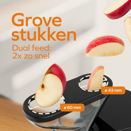 KitchenBrothers Slowjuicer - Juicer - Groenten en Fruitpers - 43 mm en 60 mm invoer - 400 ml - Zwart
