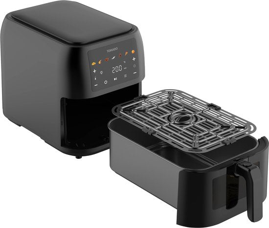 Tomado TAF8002B - Grote airfryer - XXL airfryer - 8 liter - Heteluchtfriteuse - Kijkvenster - Tiptoetsbediening - 7 automatische programma's - Zwart