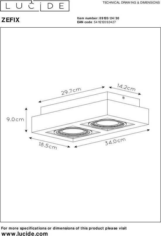 Lucide ZEFIX - Plafondspot (Plafondlamp) - LED Dim to warm - GU10 (ES111) - 2x12W 2200K/3000K - Zwart