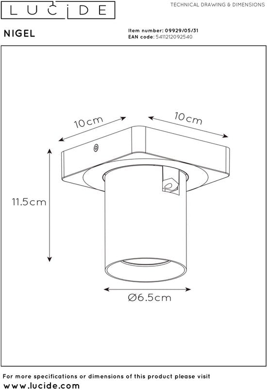 Lucide NIGEL - Plafondspot (Plafondlamp) - LED Dim to warm - GU10 - 1x5W 2200K/3000K - Wit