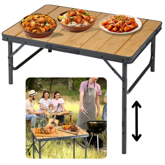 Cheqo® Klapbare Bamboe Campingtafel - Inklapbare Camping Tafel - Balkontafel - Tuintafel - Lichtgewicht en Opvouwbaar - Aluminium Frame