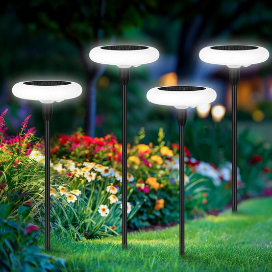 VIVREAL 4-Pack Solar Tuinverlichting – Dubbele Ronde Zwenklampen – 18,1 × 31,49 inch – Zwart
