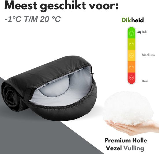 Vertrex Peak Comfort Mummy Slaapzak Extra Warm - Slaapzakken Volwassenen - Kamperen - Zwart
