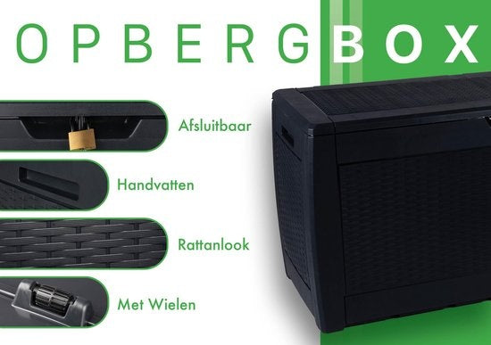 Lifetime Garden Opbergbox - Tuinkussenbox met Wielen - 310L - Zwart
