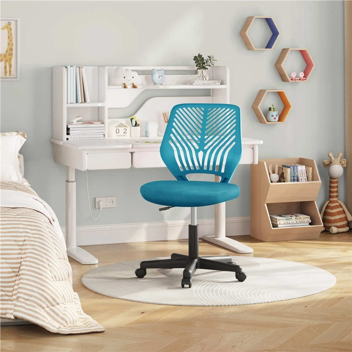 Yaheetech Bureaustoel Zonder Armleuningen – Voorzien Van In Hoogte Verstelbare Gaslift En 360° Draaibare Wielen En Zachte Schuimvulling – Voor Kantoor En Studeerkamer – Zwart Polyester En Nylon – 50 x 55 x 79-92 cm
