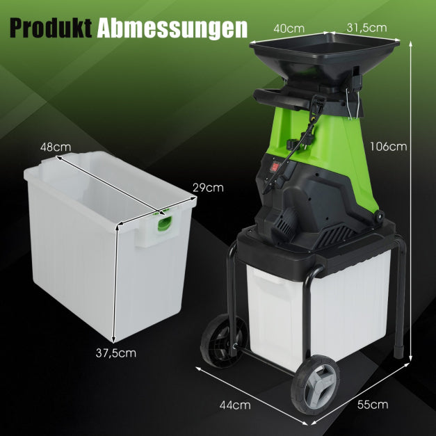 Coast Elektrische Tuinhakselaar 3000 W – Takken tot 45 mm – 50 L – Groen