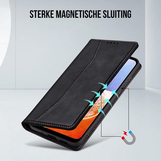 Podec Hoesje met Pasjeshouder geschikt voor Samsung Galaxy A14 Zwart Telefoonhoesje - Anti-Shock Bookcase Cover met 1x Screenprotector