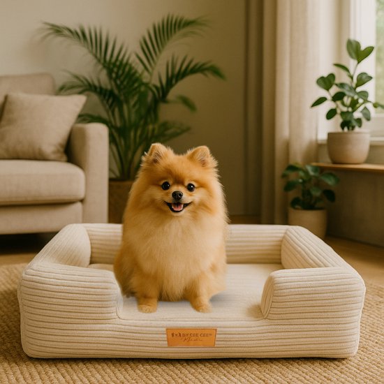 By Cee Cee Orthopedische Hondenmand – Orthopedisch Hondenkussen – Hondenbed – Ribstof - Voor Kleine Honden - Beige - 80x55