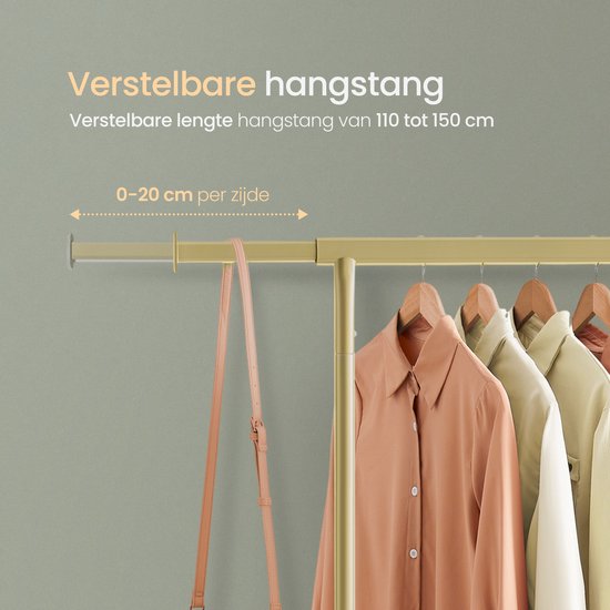 O'DADDY® Kledingrek - Kledingrek op Wieltjes - Kledingrek metaal - Kleding rek - Kledingrekken - Garderoberek - Kledingstang - Kledingrek goud - Uitschuifbare Kledingstang - Verstelbare Hangstang - Stabiel tot 130 kg - Goud